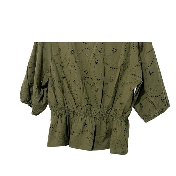 SANCTUARY TOP WOMENS SIZE XLARGE COTTON EYELET BUTTON FRONT BLOUSE GREEN NEW - Picture 10 of 14
